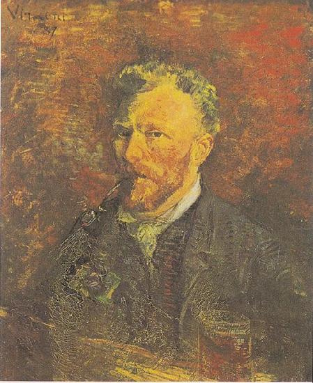 Vincent Van Gogh Self portrait with Pipe and Glass oil painting picture